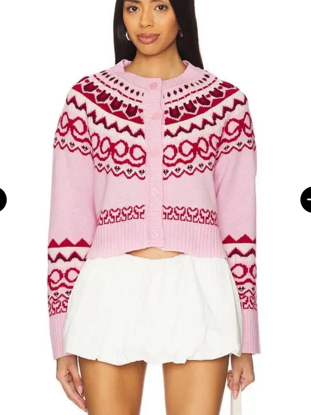 LoveShackFancy Pink and Red Patterned Button-Front Cardigan